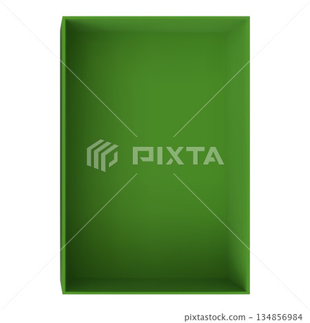 Open green gift cardboard box top view, vector 3D empty carton container present parcel, delivery case, wrap package Open green gift cardboard box top view, vector 3D empty carton container present parcel, delivery case, wrap package 134856984