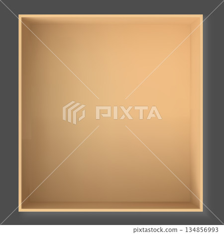 Empty open square cardboard gift box with an open lid, top view. Empty open square cardboard gift box with an open lid, top view. 134856993
