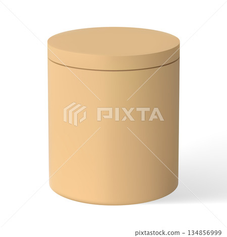 Brown cardboard round gift box with a closed lid, realistic. Brown cardboard round gift box with a closed lid, realistic. 134856999