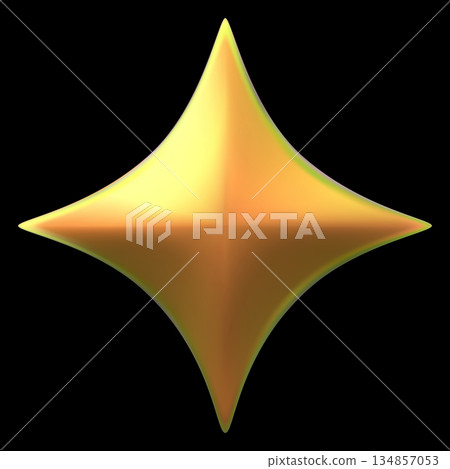 Orange four-pointed star spark realistic 3D vector, space galaxy emoji, abstract shine metallic shape sparkle decoration 134857053
