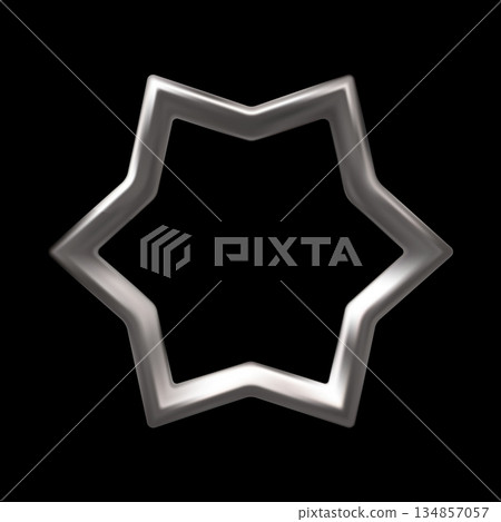 Silver six-pointed star frame realistic 3D vector icon, chrome space galaxy emoji, sparkle, rating award, Y2K decoration 134857057