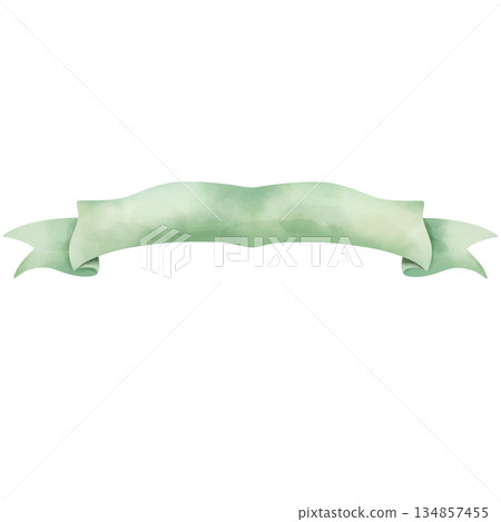 Hand-drawn watercolor illustration of a green ribbon. 134857455