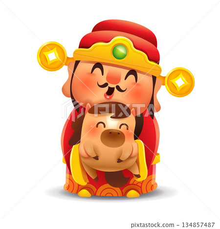 Cute Chinese God of Wealth and Little Horse Cute Chinese God of Wealth and Little Horse 134857487