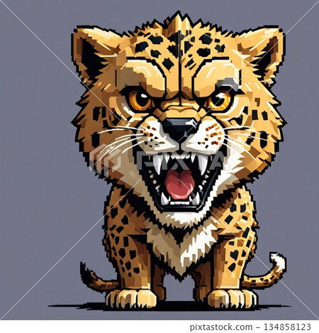 可愛的像素藝術獵豹線條印章風格 可愛的像素藝術獵豹線條印章風格 134858123