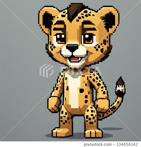 可愛的像素藝術獵豹線條印章風格 134858142