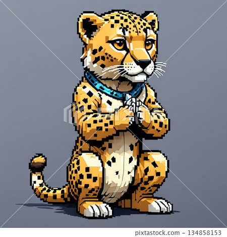 可愛的像素藝術獵豹線條印章風格 134858153