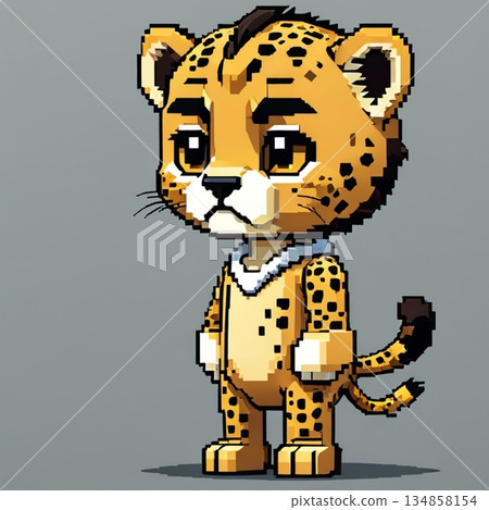 可愛的像素藝術獵豹線條印章風格 134858154