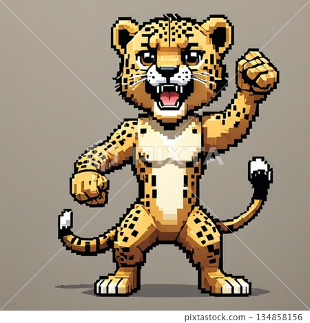 可愛的像素藝術獵豹線條印章風格 134858156