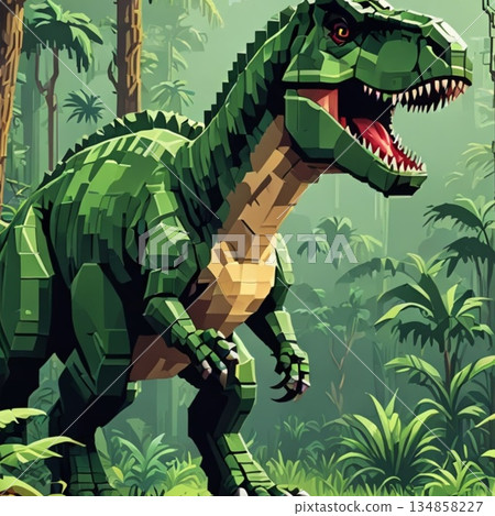 可愛的像素藝術霸王龍線條印章風格 134858227