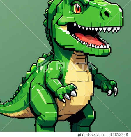 可愛的像素藝術霸王龍線條印章風格 134858228