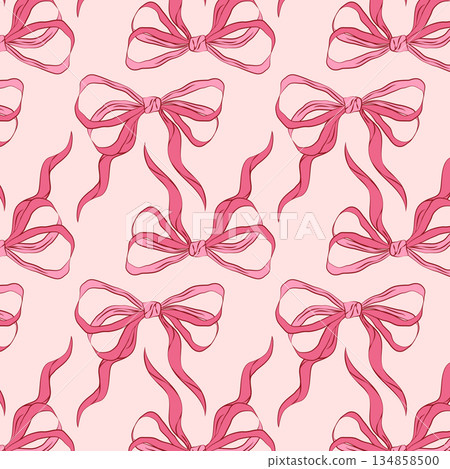 Seamless Pink Ribbon Bow Pattern Seamless Pink Ribbon Bow Pattern 134858500