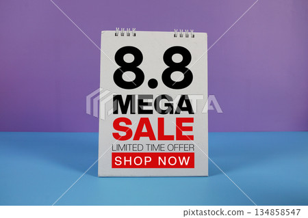 8.8 Mega Sale text Promotion and Marketing on purple and blue background 8.8 Mega Sale text Promotion and Marketing on purple and blue background 134858547