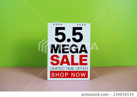 5.5 Mega Sale text Promotion and Marketing on green and pink background 134858554