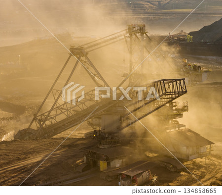 A large bucket wheel excavator in a lignite brown coal mine 134858665