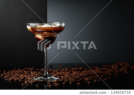 Cream and coffee cocktail with ice. 134858739