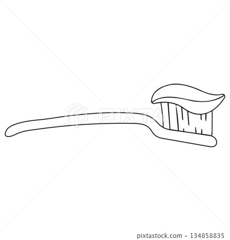 Minimalistic toothbrush with toothpaste outline illustration Minimalistic toothbrush with toothpaste outline illustration 134858835