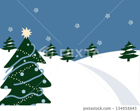 Winter landscape with Christmas tree and snow Winter landscape with Christmas tree and snow 134858843