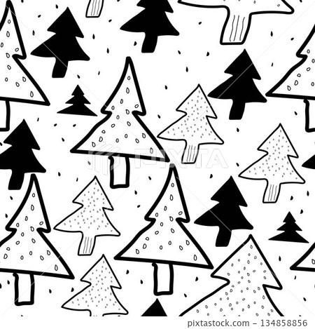 Childish seamless pattern with forest of pine trees 134858856
