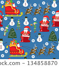Santa Claus with reindeer and presents elves and snowman seamless pattern 134858870