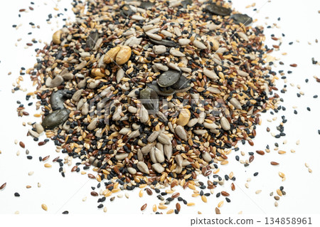 Diverse superfood seed mix with pumpkin sunflower and flax seeds Diverse superfood seed mix with pumpkin sunflower and flax seeds 134858961