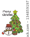 Hand-painted watercolor (picture letter) "Christmas card" with text and one snowman 134859197