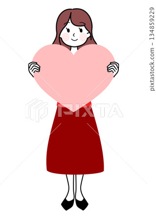 Illustration material: Illustration of a young woman with a big heart 134859229