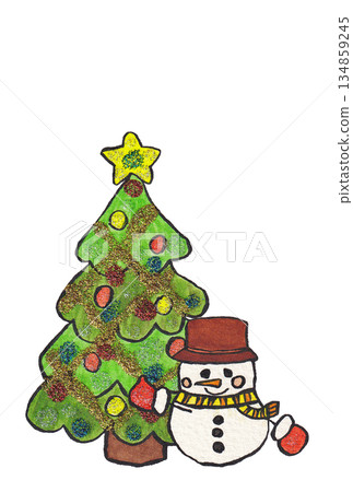 Hand-painted watercolor (picture letter) "Christmas card" with no text, one snowman 134859245