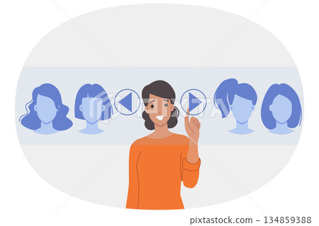 Virtual hairdresser with ability to choose hairstyle and hair styling style through digital panel 134859388