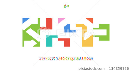 Color Font Logo Alphabet Vector Fun Geometric Letter Set Blocky Typography, Art Typographic Design for Title Text, Festive Typo Poster Headline, Type Fest Logotype, Colorful Fonts. Vector Typeface. Color Font Logo Alphabet Vector Fun Geometric Letter Set Blocky Typography, Art Typographic Design for Title Text, Festive Typo Poster Headline, Type Fest Logotype, Colorful Fonts. Vector Typeface. 134859526