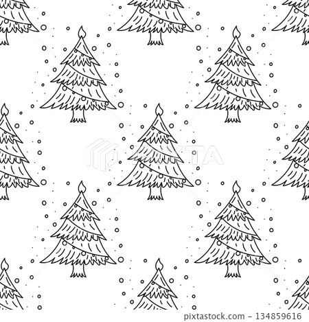 Doodle pattern of Christmas glass snow globes with christmas tree in black and white style Doodle pattern of Christmas glass snow globes with christmas tree in black and white style 134859616