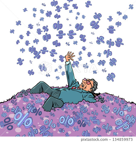 Tons of discounts and offers. A man fell from a mountain of sales. Excess spam from stores. Tons of discounts and offers. A man fell from a mountain of sales. Excess spam from stores. 134859973