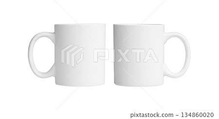 set of white cups for tea or coffee on isolated white background 134860020