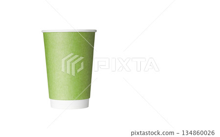 cardboard glass of green color, for coffee or tea on an isolated white background cardboard glass of green color, for coffee or tea on an isolated white background 134860026