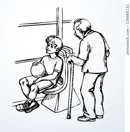 Vector drawing. Boy sitting in the bus Vector drawing. Boy sitting in the bus 134860132