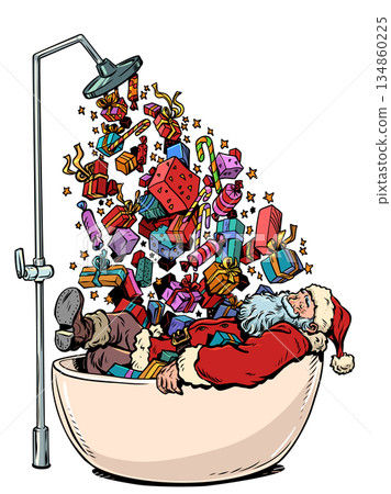 Pop Art Retro Santa Claus in the Bath. Gifts for New Year and Christmas. Holiday delivery. Pop Art Retro Santa Claus in the Bath. Gifts for New Year and Christmas. Holiday delivery. 134860225