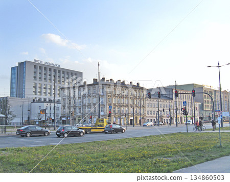 Views of the city of Lodz. Street of the Polish city Lodz during the day 134860503