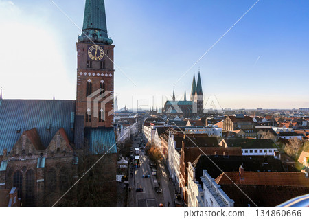 Lubeck aerial view of historic old town Lubeck aerial view of historic old town 134860666
