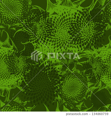 Green abstract background. Flower prints. Hand drawn. Not AI, vector illustration Green abstract background. Flower prints. Hand drawn. Not AI, vector illustration 134860739