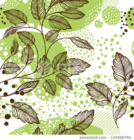 Leaf brown and green Seamless pattern Background. Leaves Pattern for fabric . leaf Wallpaper Hand drawn. Not AI, vector illustration Leaf brown and green Seamless pattern Background. Leaves Pattern for fabric . leaf Wallpaper Hand drawn. Not AI, vector illustration 134860740