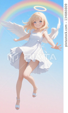 A girl angel flying with her wings spread A girl angel flying with her wings spread 134860809