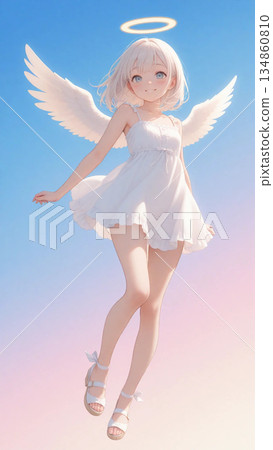 A girl angel flying with her wings spread A girl angel flying with her wings spread 134860810