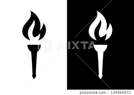 Black and white burning torch silhouettes. Vector flame icons symbolizing freedom, liberty, victory and protest design concepts Black and white burning torch silhouettes. Vector flame icons symbolizing freedom, liberty, victory and protest design concepts 134860872