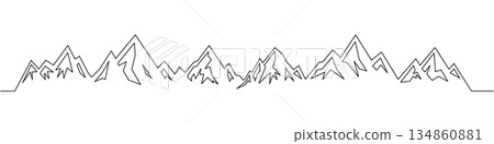 Minimalist abstract mountain range outline vector. Long contour design for trekking, climbing, outdoor adventure and alpine eco-friendly graphics 134860881