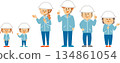 Disaster prevention: Illustration of a two-generation family wearing disaster prevention helmets 134861054
