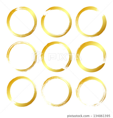 Golden grunge circles, brush strokes, lines, ink smudges, hand-drawn scribble shapes. Handmade sketchy marks, acrylic stains, charcoal streaks. Paint textures, dry brush effect. Vector illustration Golden grunge circles, brush strokes, lines, ink smudges, hand-drawn scribble shapes. Handmade sketchy marks, acrylic stains, charcoal streaks. Paint textures, dry brush effect. Vector illustration 134861395