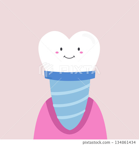 Cute Cartoon Tooth Implant Character to Illustrate Professional Stomatology Prosthetics and Dental Restoration Cute Cartoon Tooth Implant Character to Illustrate Professional Stomatology Prosthetics and Dental Restoration 134861434