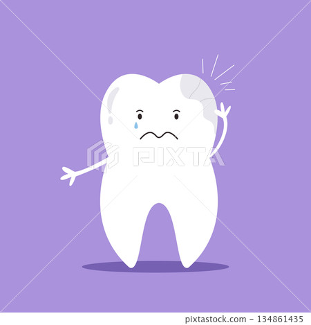 Sad Crying Cartoon Tooth Character with Cavity and Decay. Common Dental Problems Illustration Sad Crying Cartoon Tooth Character with Cavity and Decay. Common Dental Problems Illustration 134861435