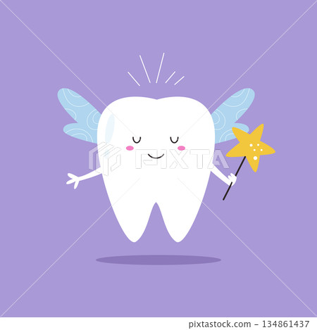 Magical Tooth Fairy Character with Wings and Wand 134861437