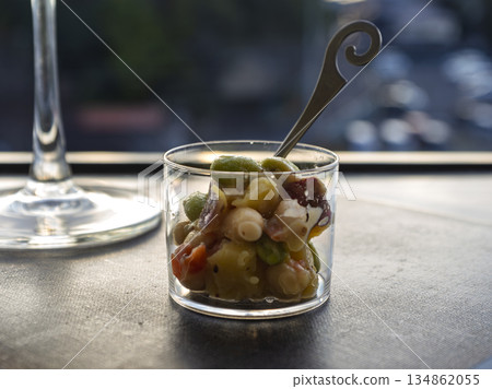 Sweet potato and bean deli salad enjoyed at a sunset bar Sweet potato and bean deli salad enjoyed at a sunset bar 134862055