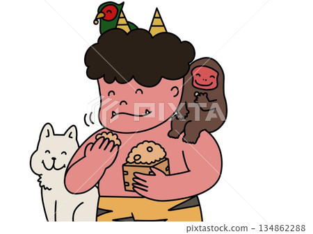 A friendly red demon and animals A friendly red demon and animals 134862288